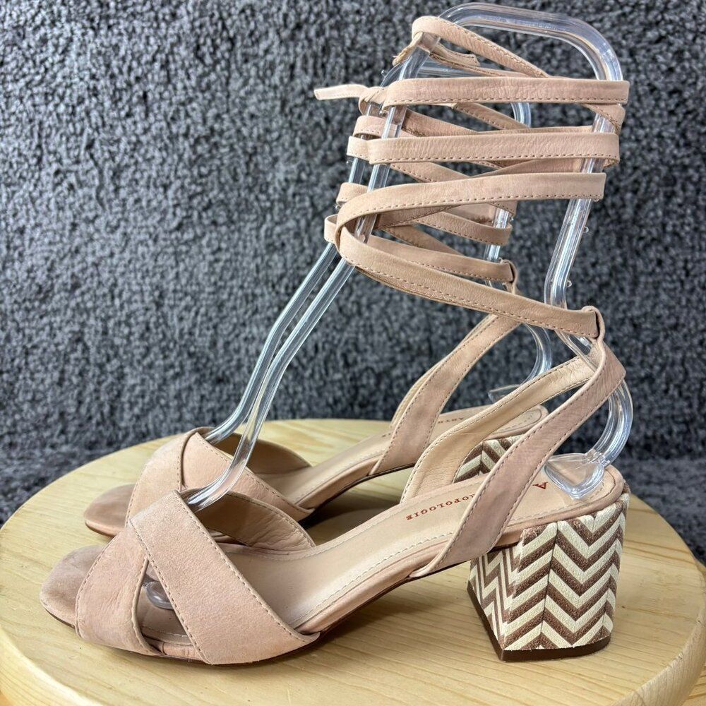 Anthropologie Tabitha Block Heel Shoe Women 8.5 Ankle Wrap Strap Open Toe Brazil
